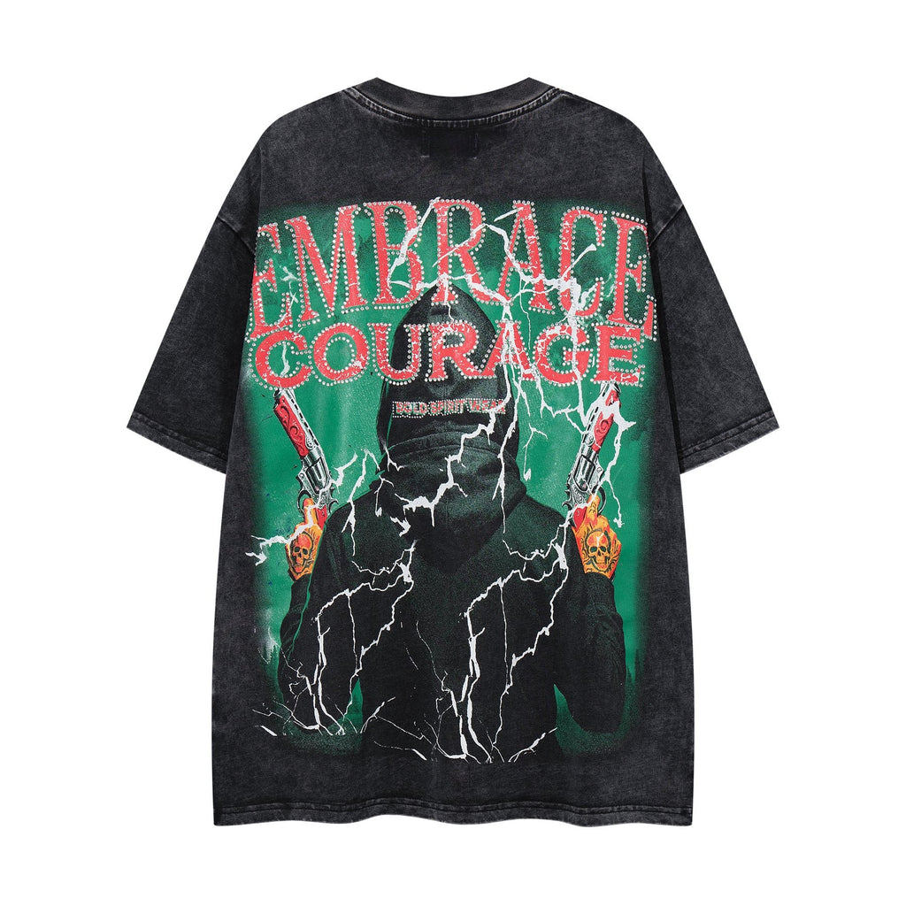 MAJESTIK Washed Black Skull Graphic T-Shirt — back
