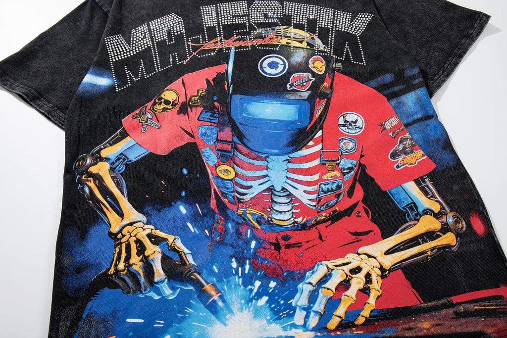 MAJESTIK Robot & Skeleton Graphic T-Shirt — detail
