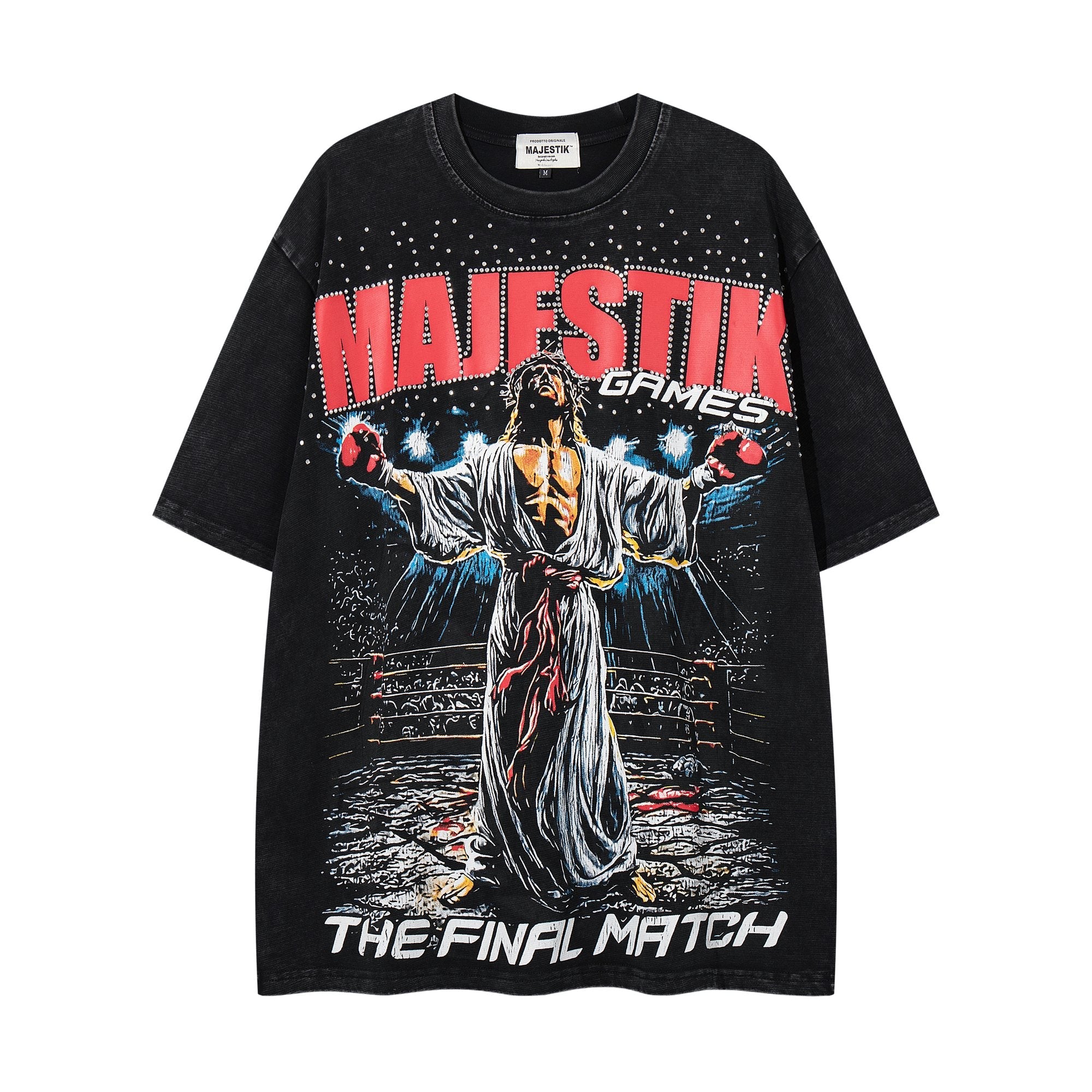 MAJESTIK Washed Black Graphic Short-Sleeve T-Shirt — hero