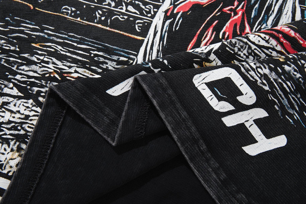 MAJESTIK Washed Black Graphic Short-Sleeve T-Shirt — detail