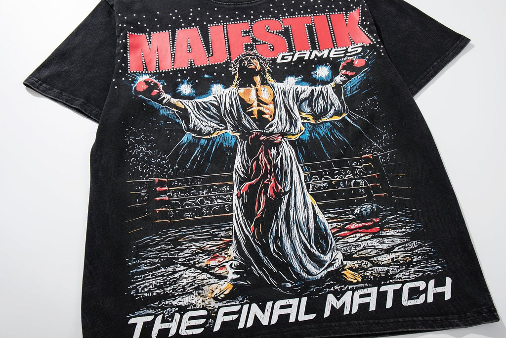 MAJESTIK Washed Black Graphic Short-Sleeve T-Shirt — front