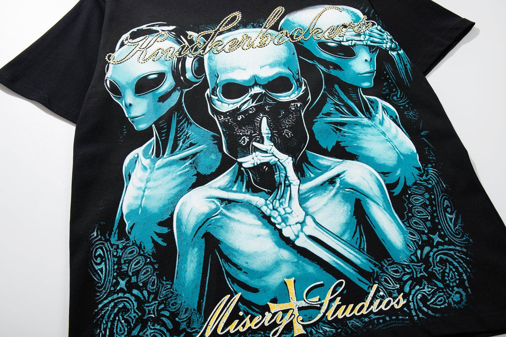 MAJESTIK Alien Skull Wing Graphic T-Shirt — detail
