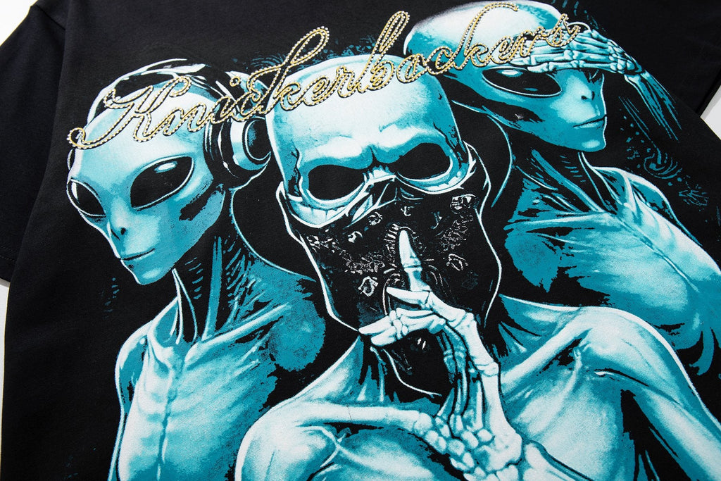 MAJESTIK Alien Skull Wing Graphic T-Shirt — detail