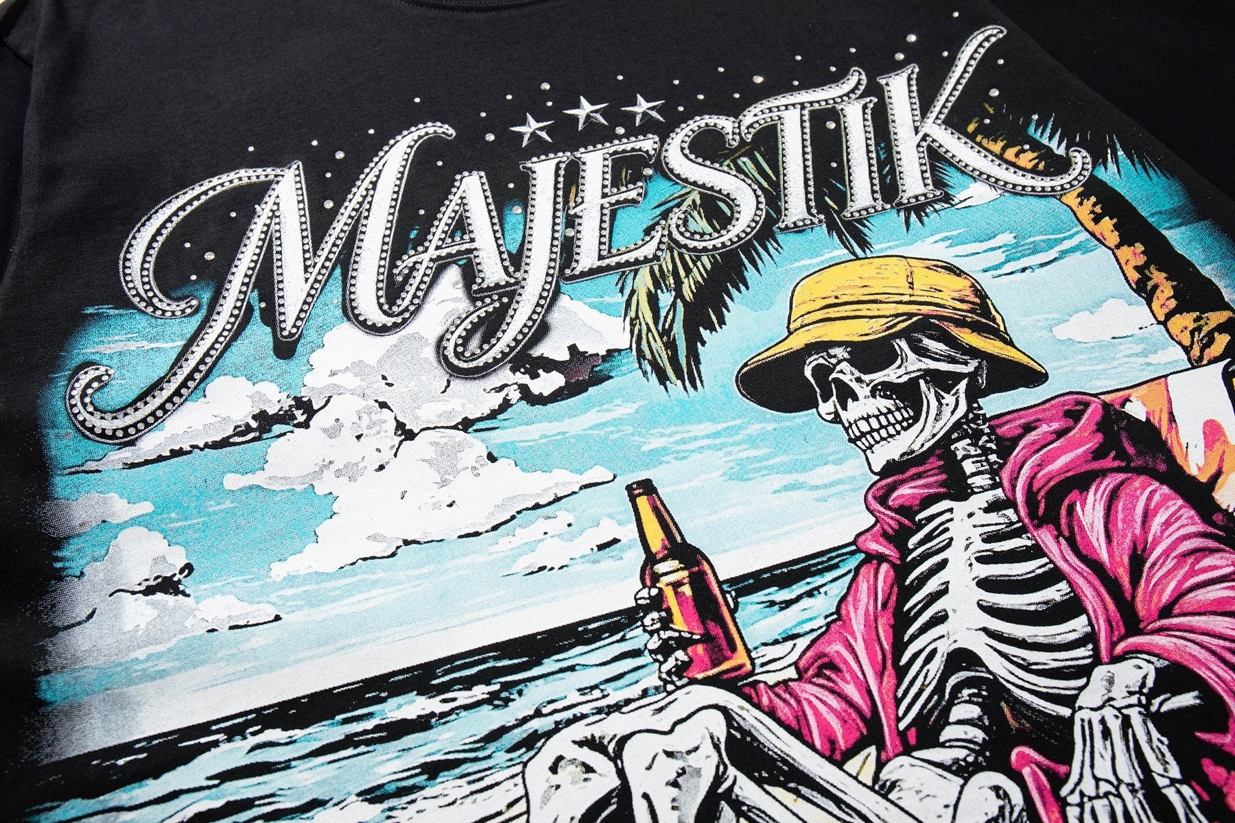 MAJESTIK Rhinestone Distressed Graphic T-Shirt — detail