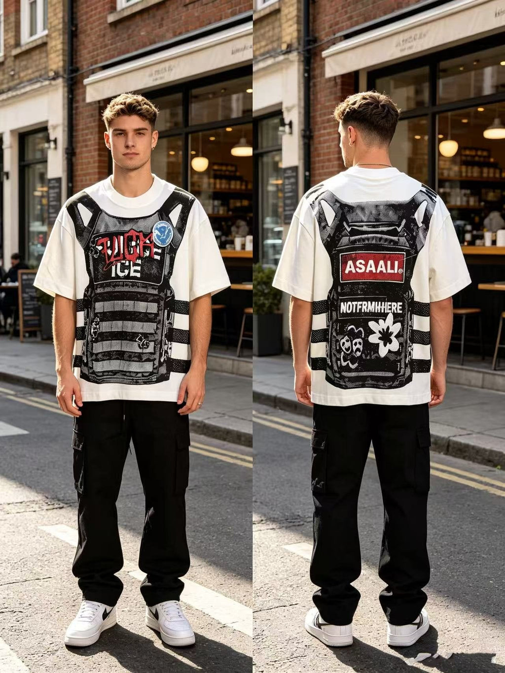ASAALL Striped Panel Graphic Short-Sleeve T-Shirt — context