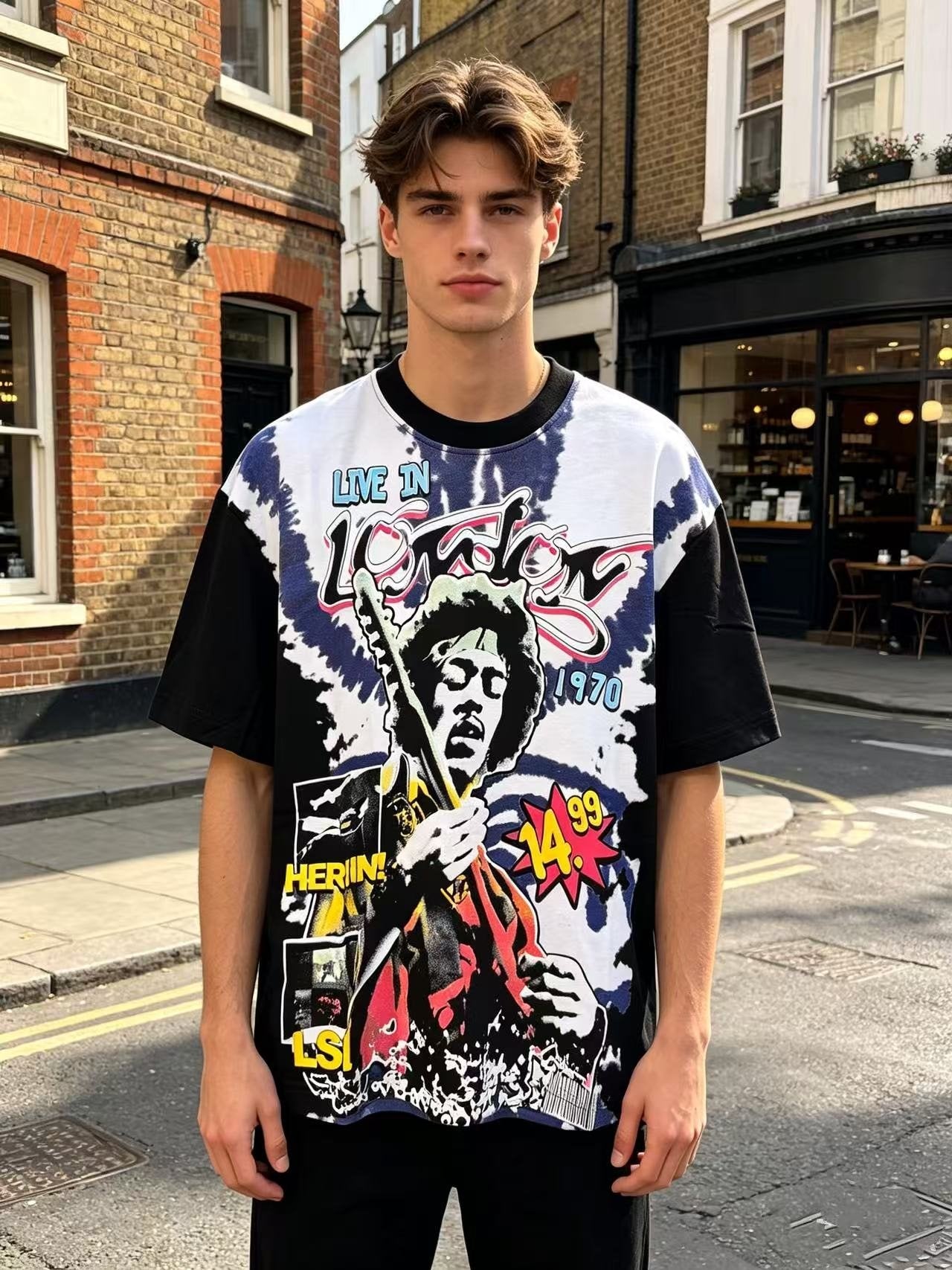 ASAALL Contrast-Sleeve Tie-Dye Accent Graphic T-Shirt — hero