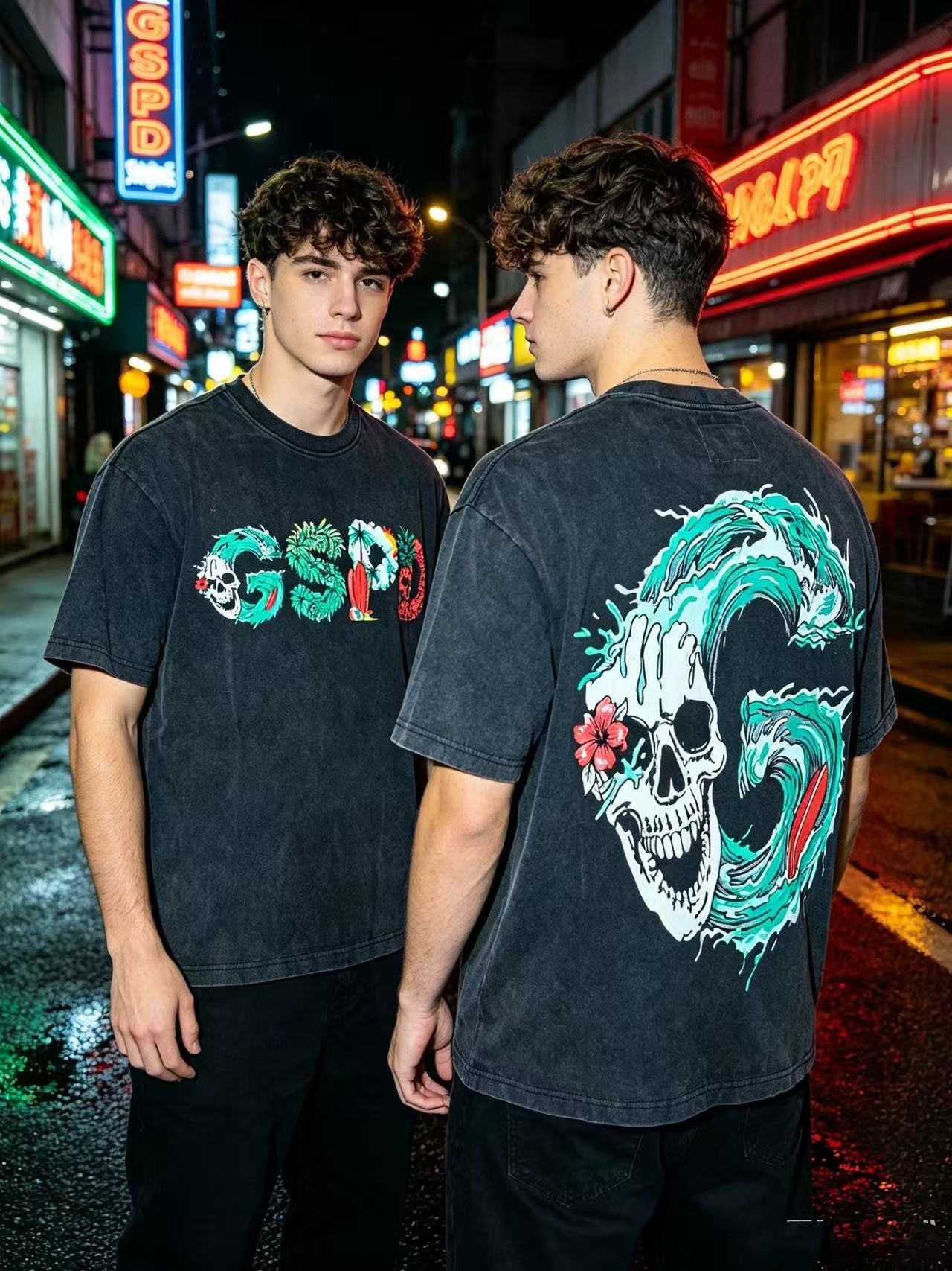 Godspeed Tropical Skull Wave Graphic T-Shirt — context