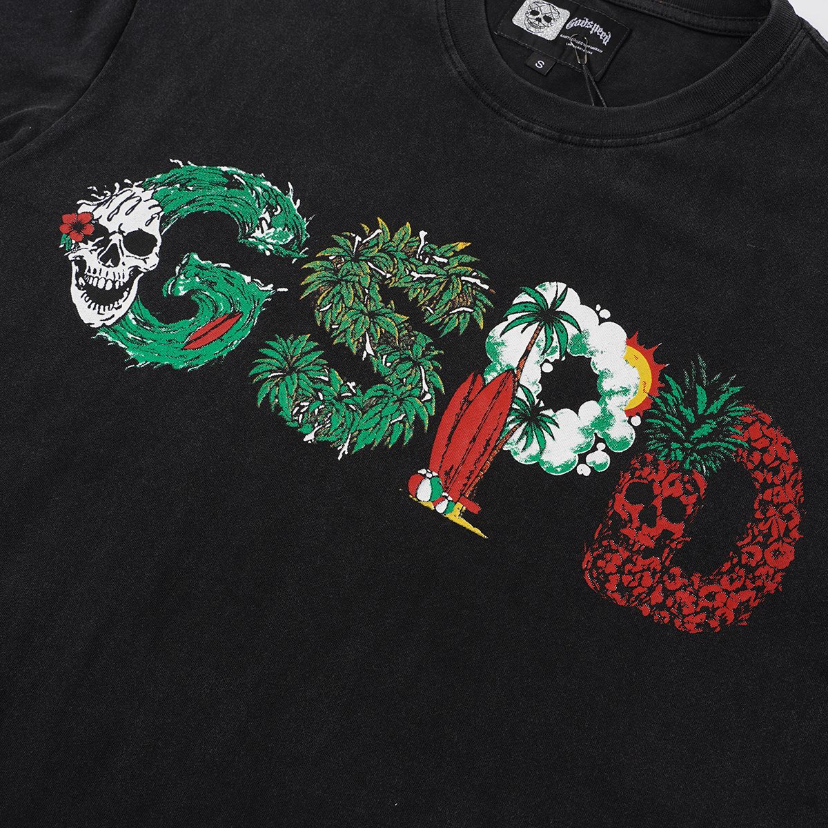 Godspeed Tropical Skull Wave Graphic T-Shirt — detail