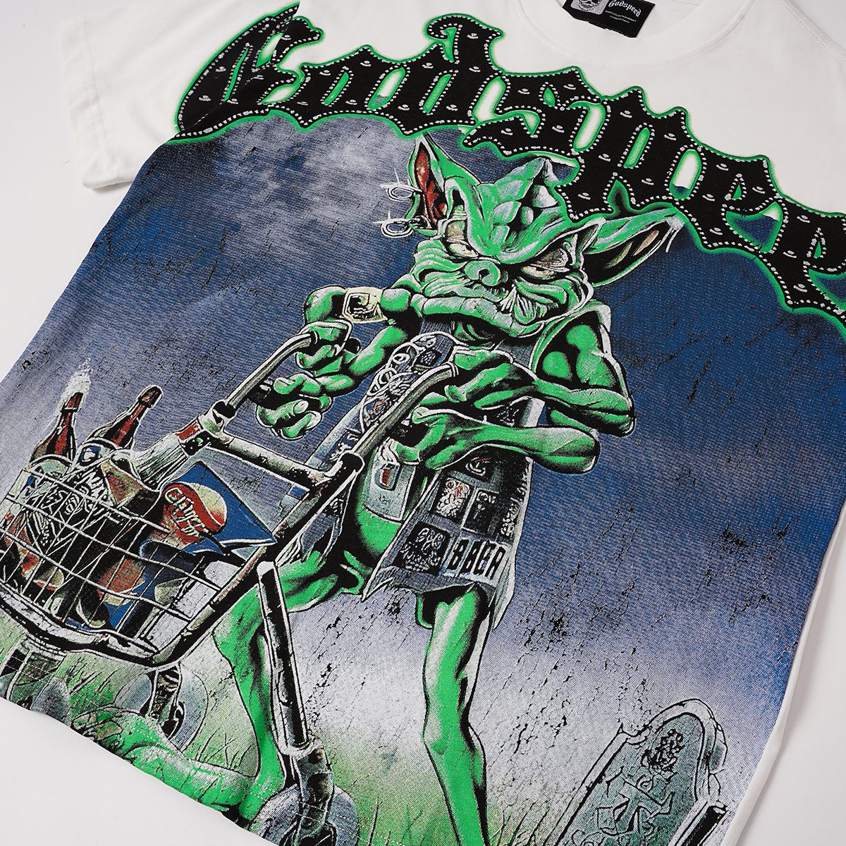 Godspeed Green Cart Character Graphic T-Shirt — detail