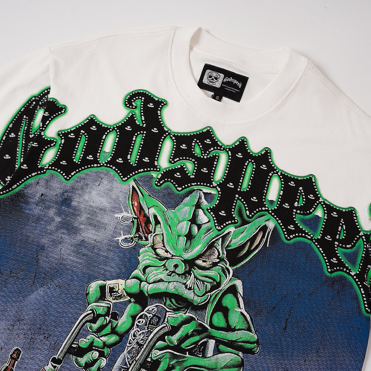 Godspeed Green Cart Character Graphic T-Shirt — detail