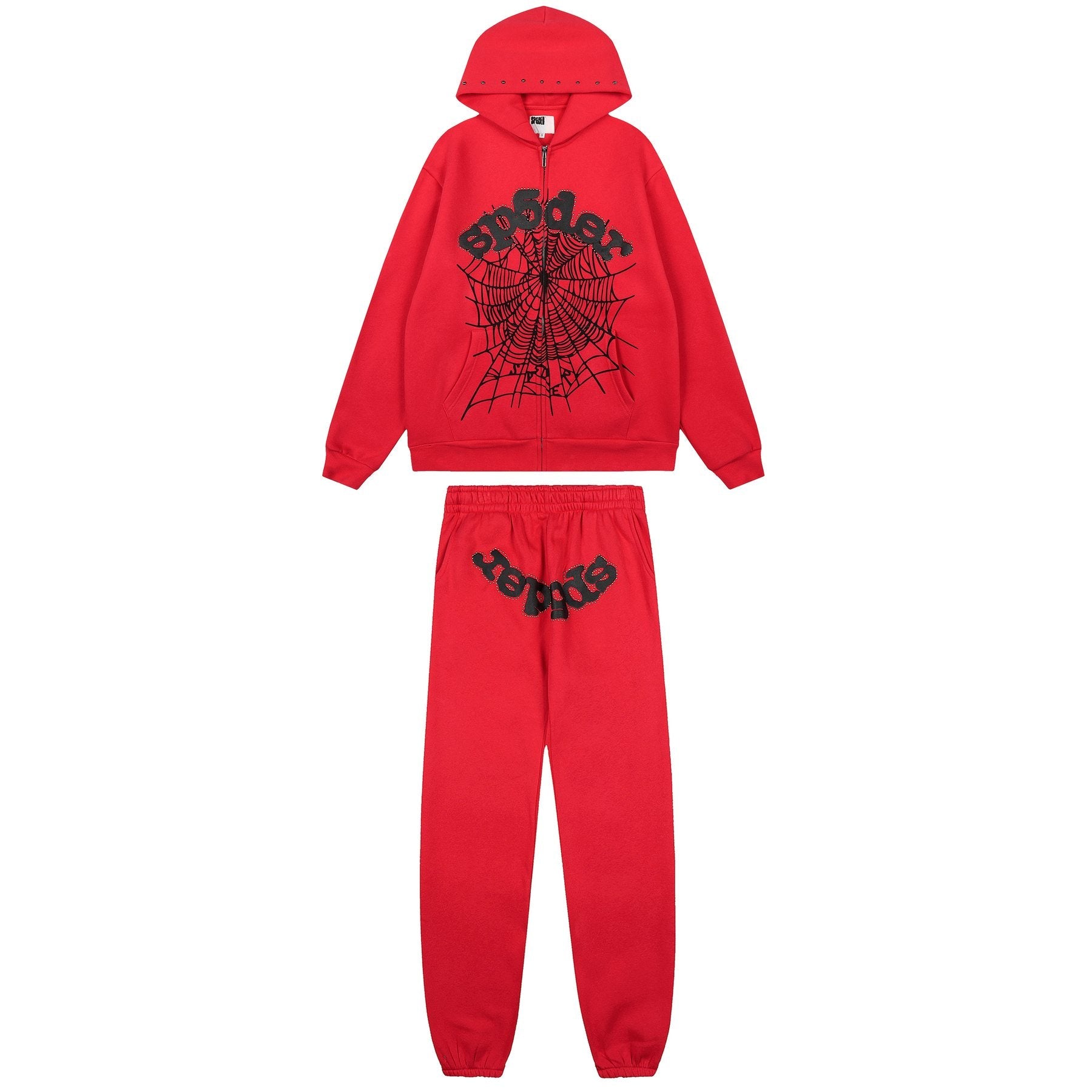 Sp5der Spiderweb Graphic Zip Hoodie & Sweatpants Matching Set — hero
