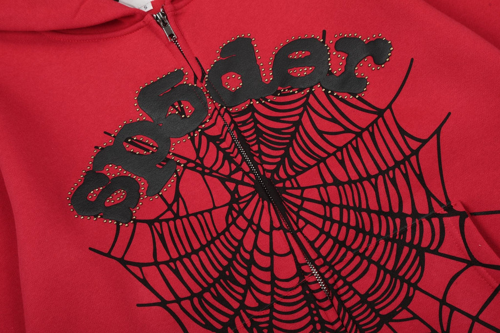 Sp5der Spiderweb Graphic Zip Hoodie & Sweatpants Matching Set — detail