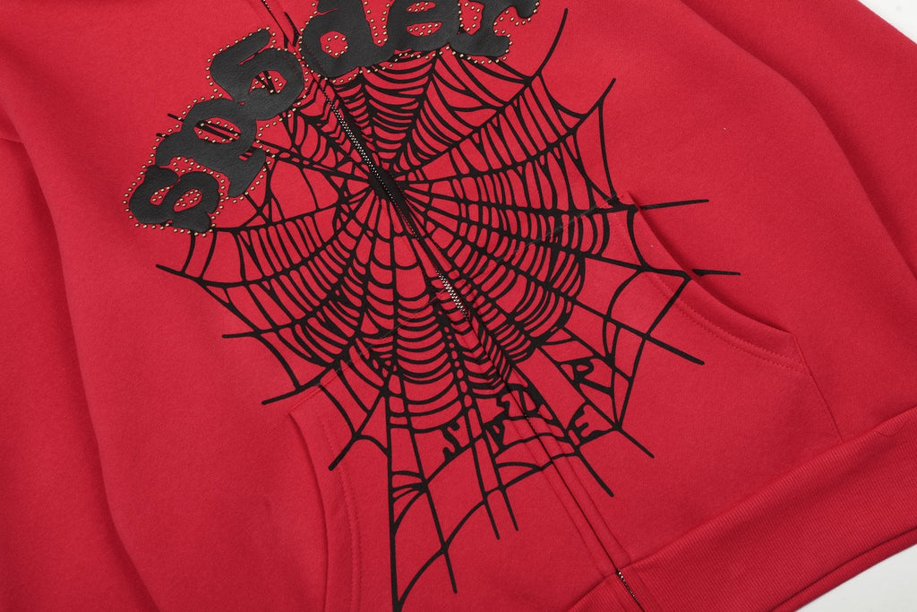Sp5der Spiderweb Graphic Zip Hoodie & Sweatpants Matching Set — detail