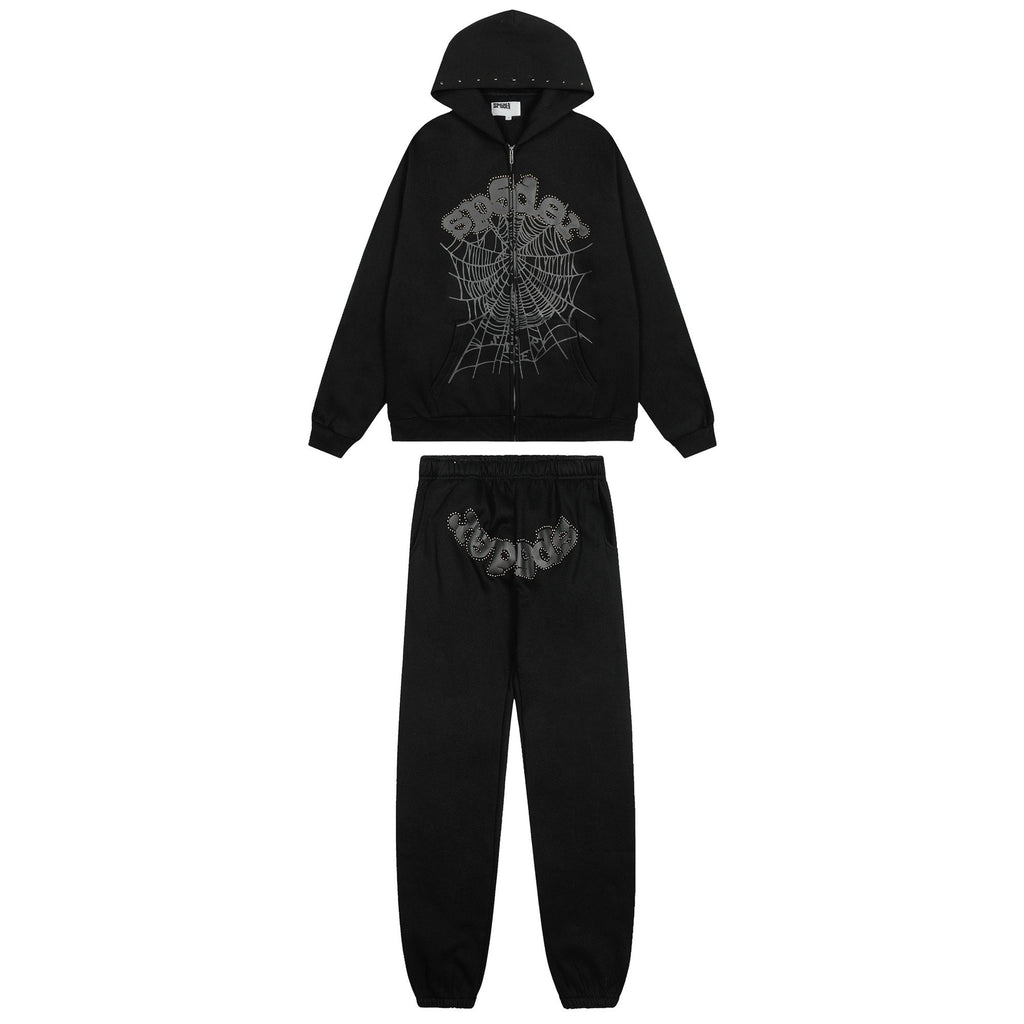 Sp5der Spiderweb Graphic Zip Hoodie & Sweatpants Matching Set — hero