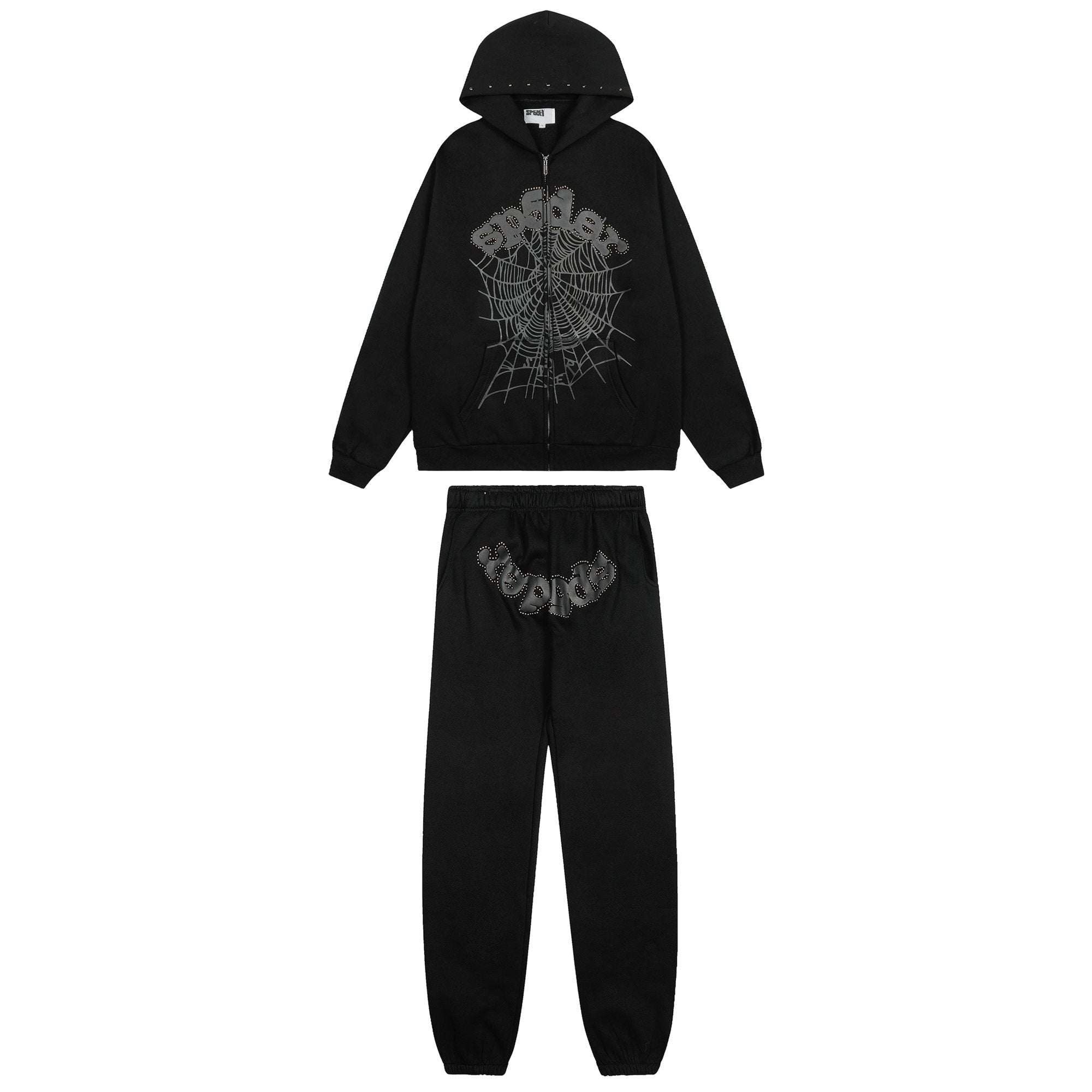 Sp5der Spiderweb Graphic Zip Hoodie & Sweatpants Matching Set — hero