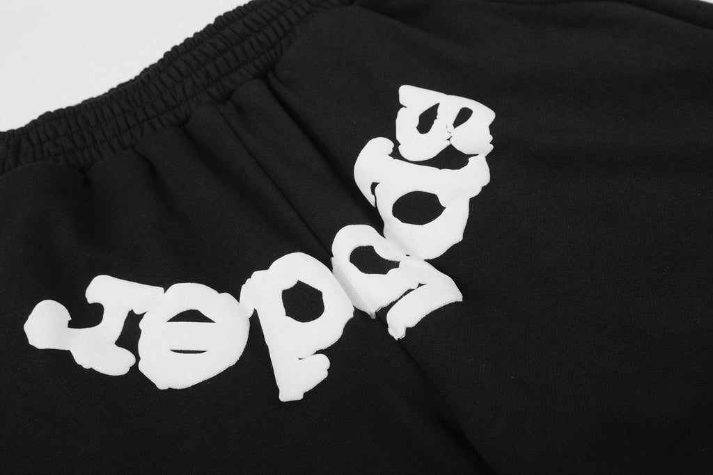 Sp5der Curved Wordmark Raw-Hem Shorts — detail