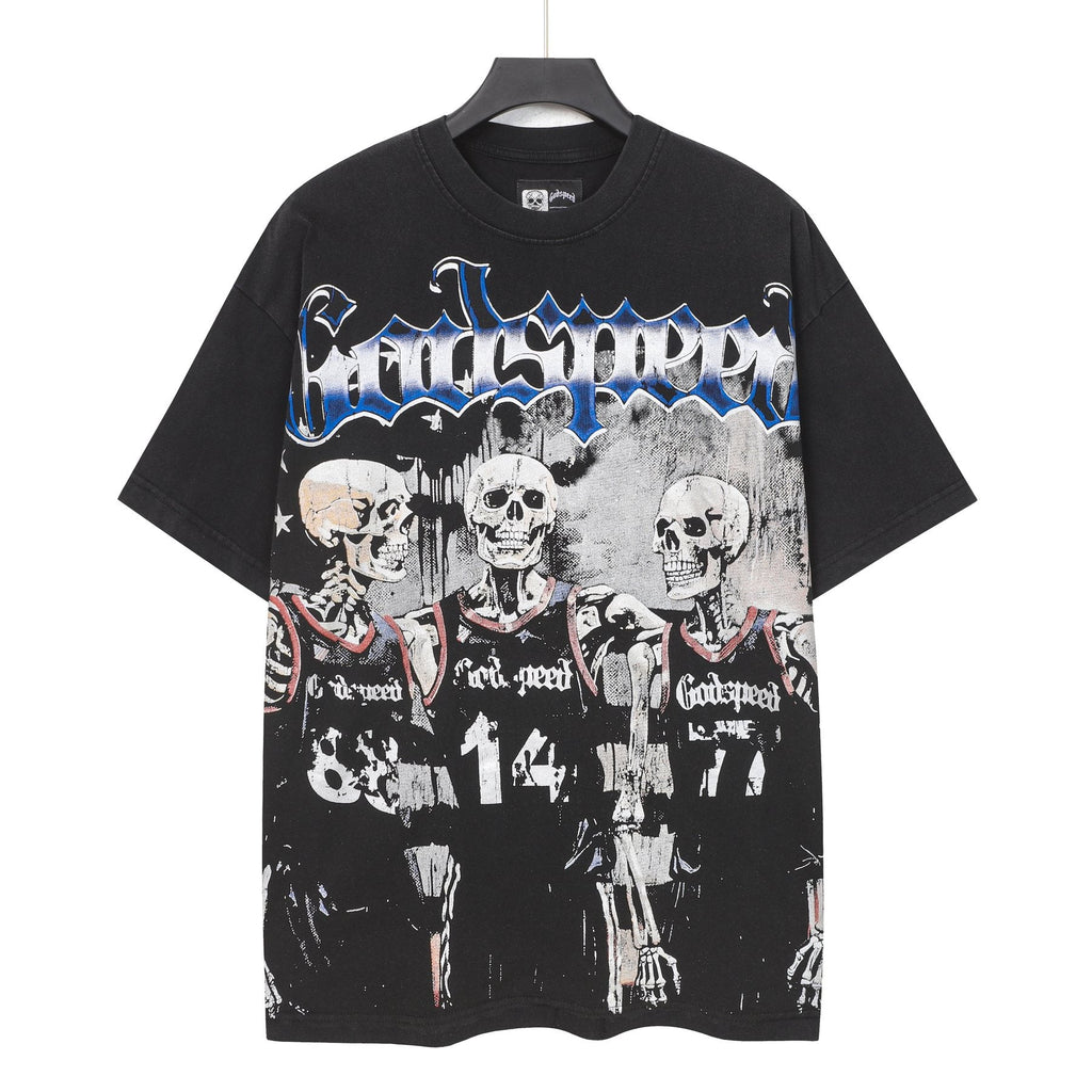 Godspeed Skeleton Basketball Number 14 T-Shirt — front