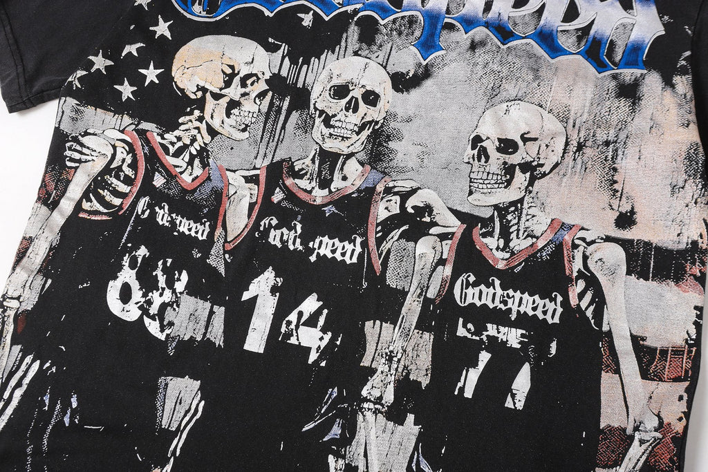 Godspeed Skeleton Basketball Number 14 T-Shirt — detail