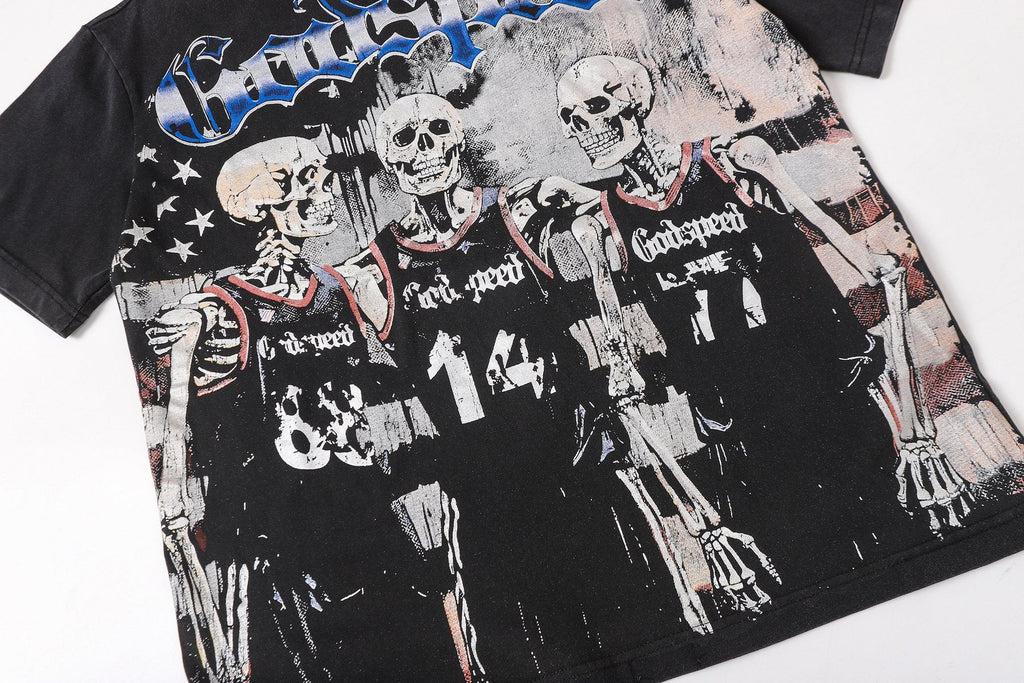 Godspeed Skeleton Basketball Number 14 T-Shirt — detail