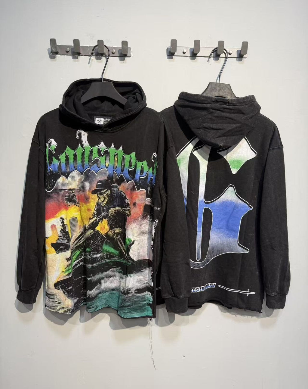 Godspeed Jet Ski Graphic Acid-Wash Hoodie — context