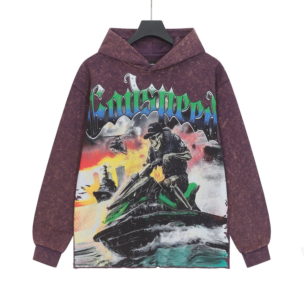 Godspeed Jet Ski Graphic Acid-Wash Hoodie — hero