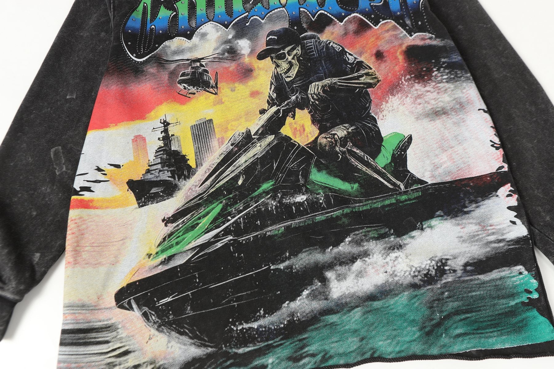 Godspeed Jet Ski Graphic Acid-Wash Hoodie — detail