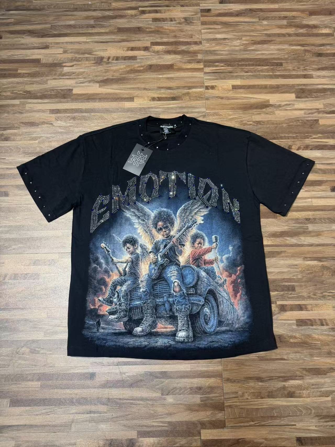 MIXED EMOTION Studded Angel Graphic T-Shirt — front