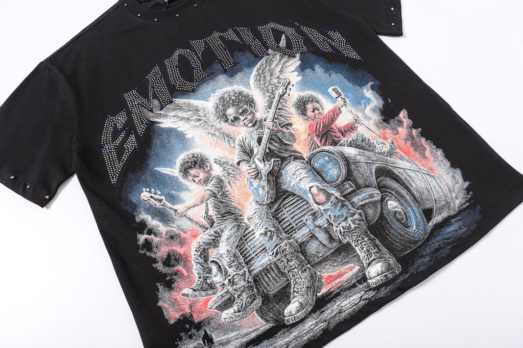 MIXED EMOTION Studded Angel Graphic T-Shirt — detail