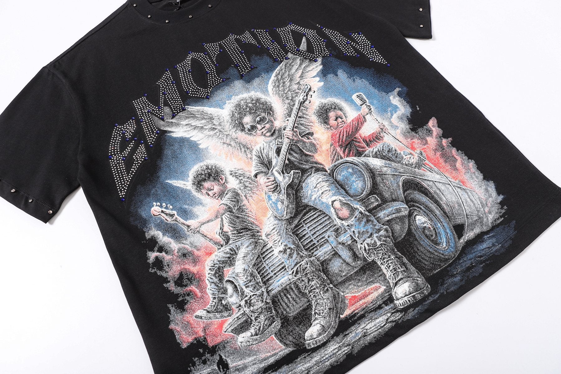 MIXED EMOTION Studded Angel Graphic T-Shirt — detail