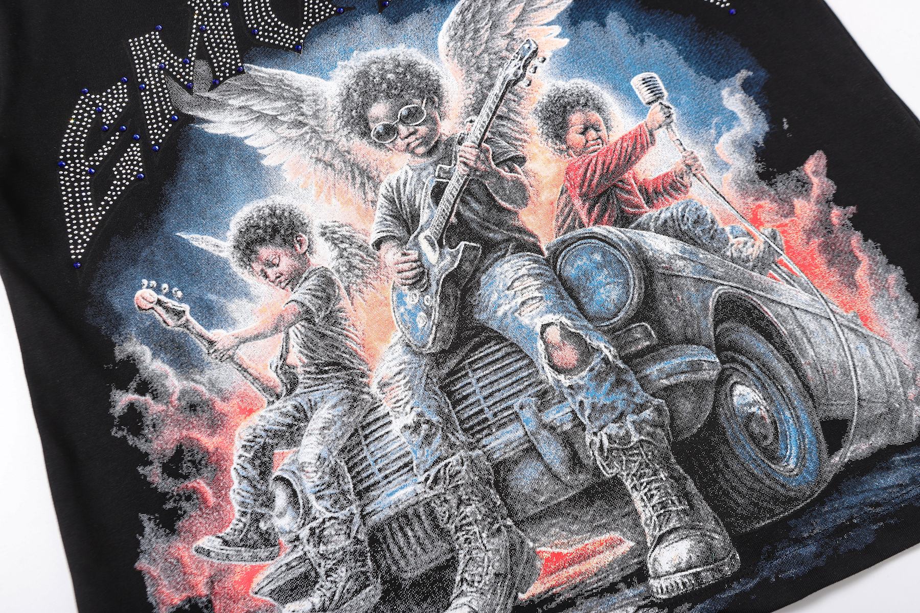 MIXED EMOTION Studded Angel Graphic T-Shirt — detail