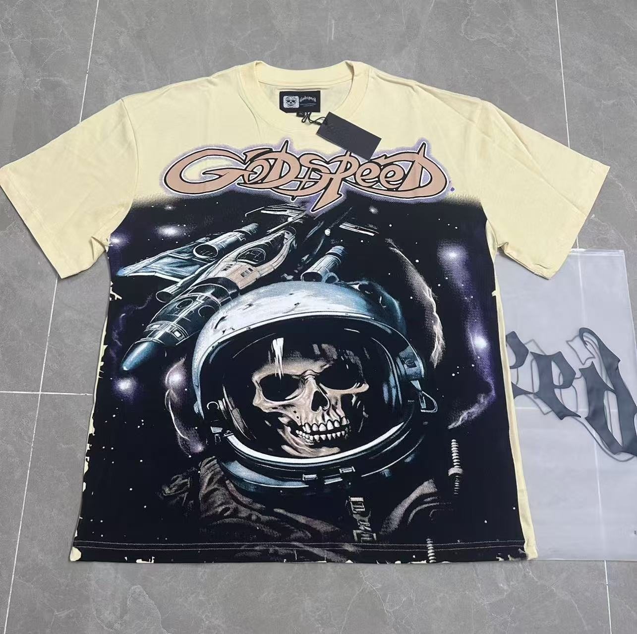Godspeed Out of Many One Astronaut Skull Graphic T-Shirt — front