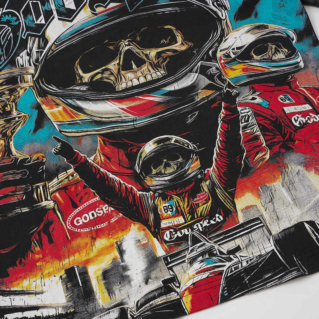 Godspeed Racing Skull Skateboarder Graphic T-Shirt — detail