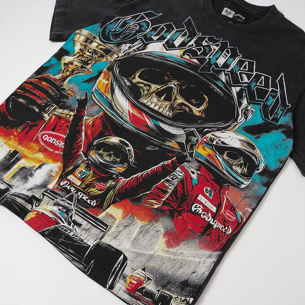 Godspeed Racing Skull Skateboarder Graphic T-Shirt — front