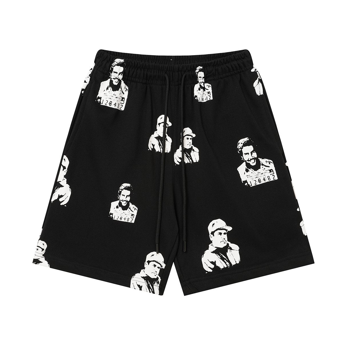 ASAALL All-Over Portrait Graphic Drawstring Shorts — back