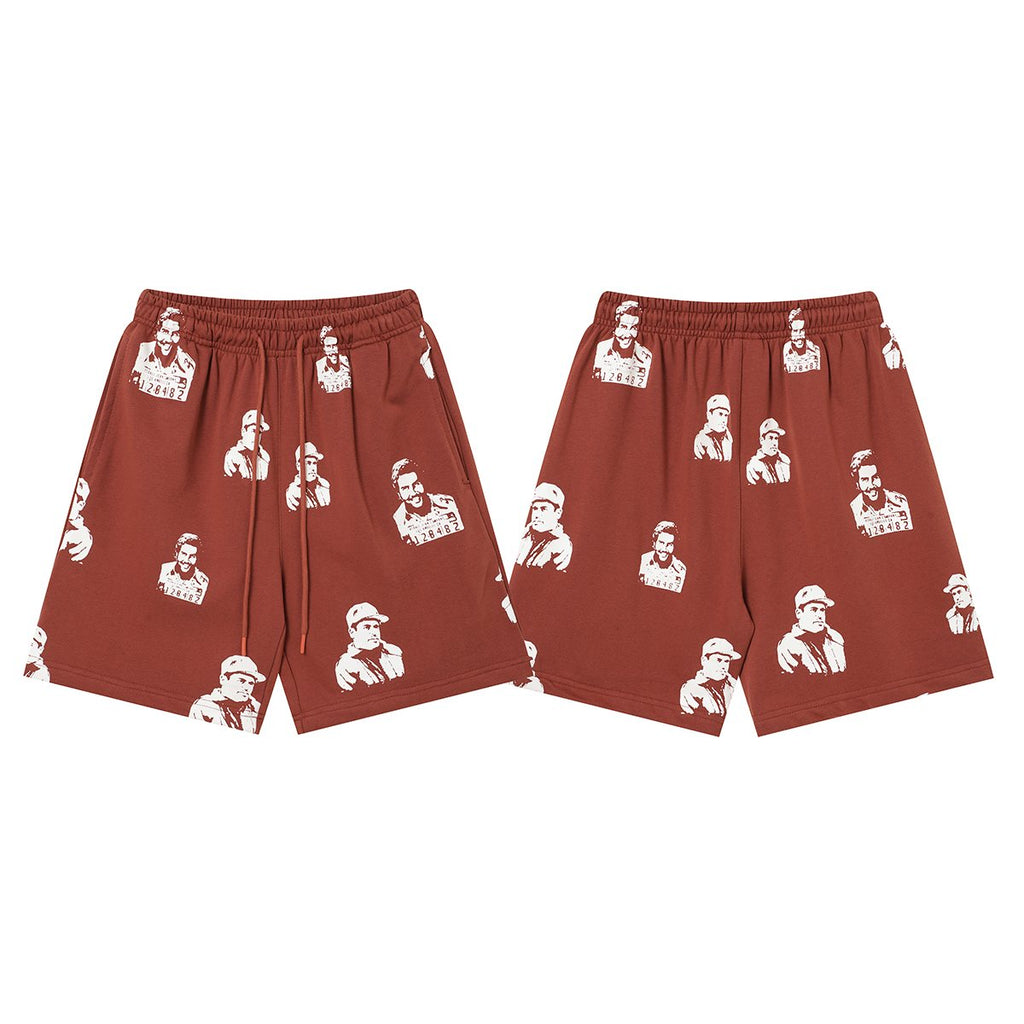 ASAALL All-Over Portrait Graphic Drawstring Shorts — front