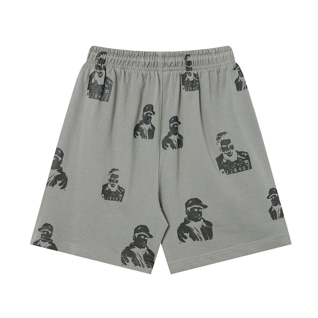 ASAALL All-Over Portrait Graphic Drawstring Shorts — back