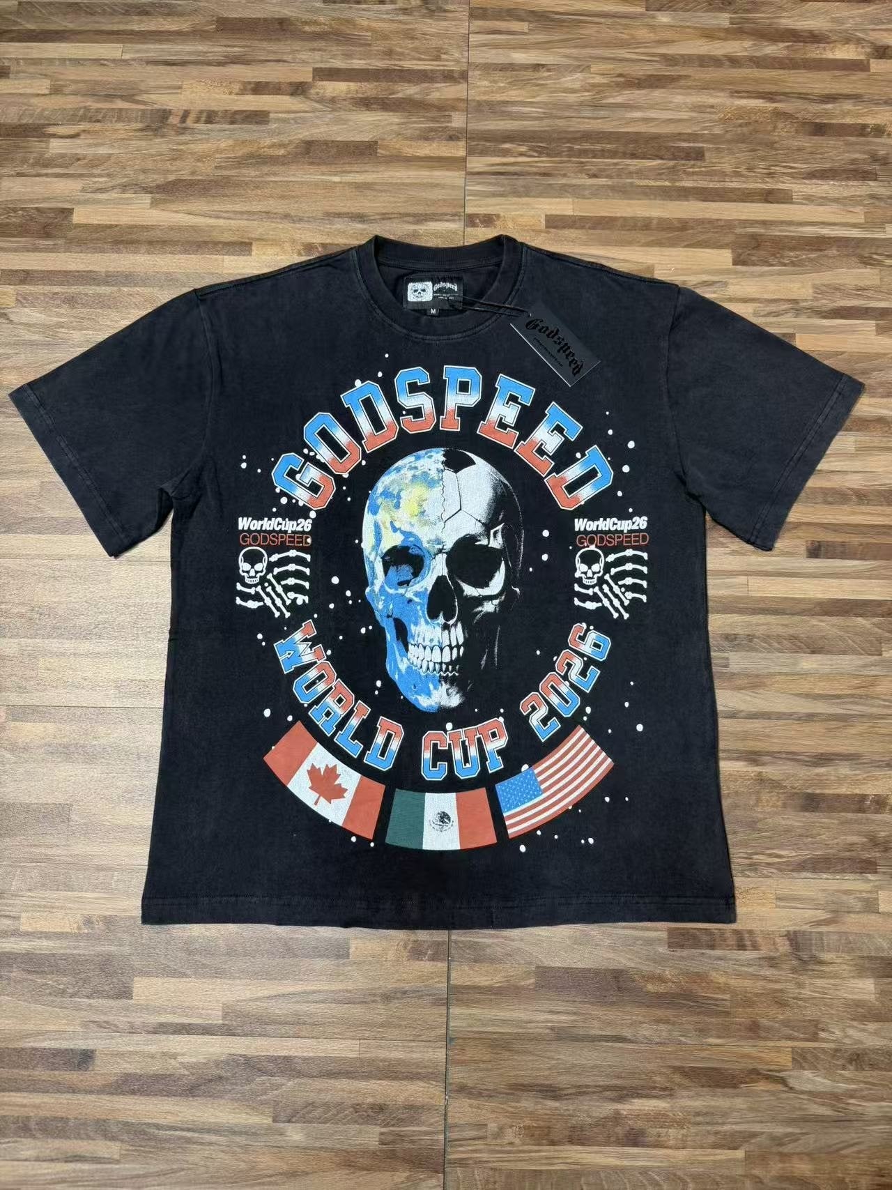 Godspeed World Cup 2026 Skull Globe T-Shirt — front