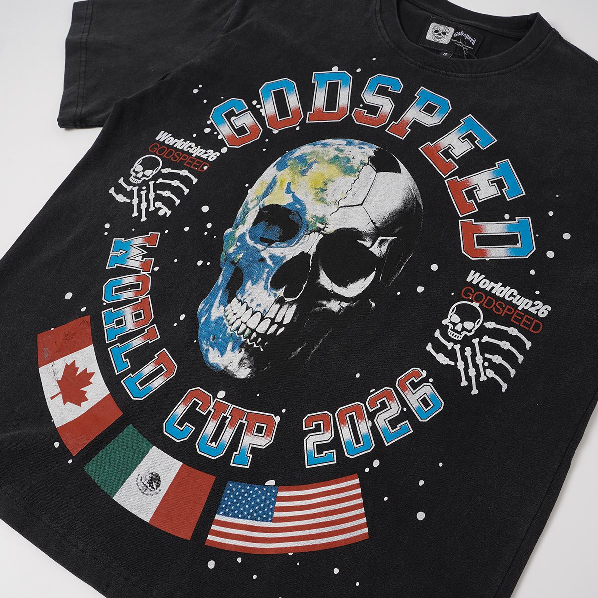 Godspeed World Cup 2026 Skull Globe T-Shirt — detail