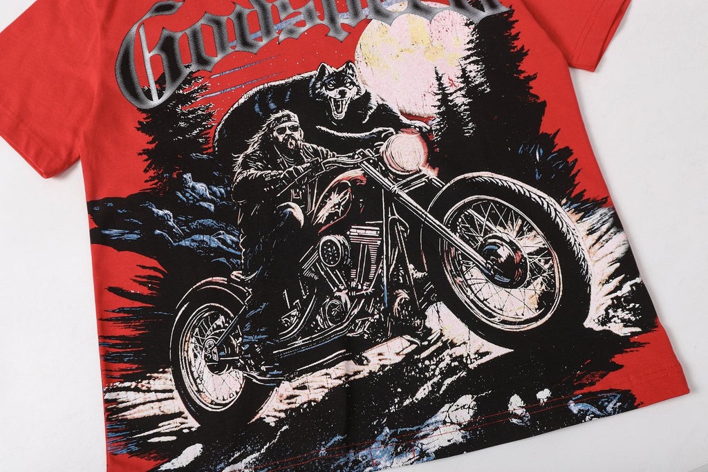 Godspeed Motorcycle Wolf Moon Graphic T-Shirt — detail