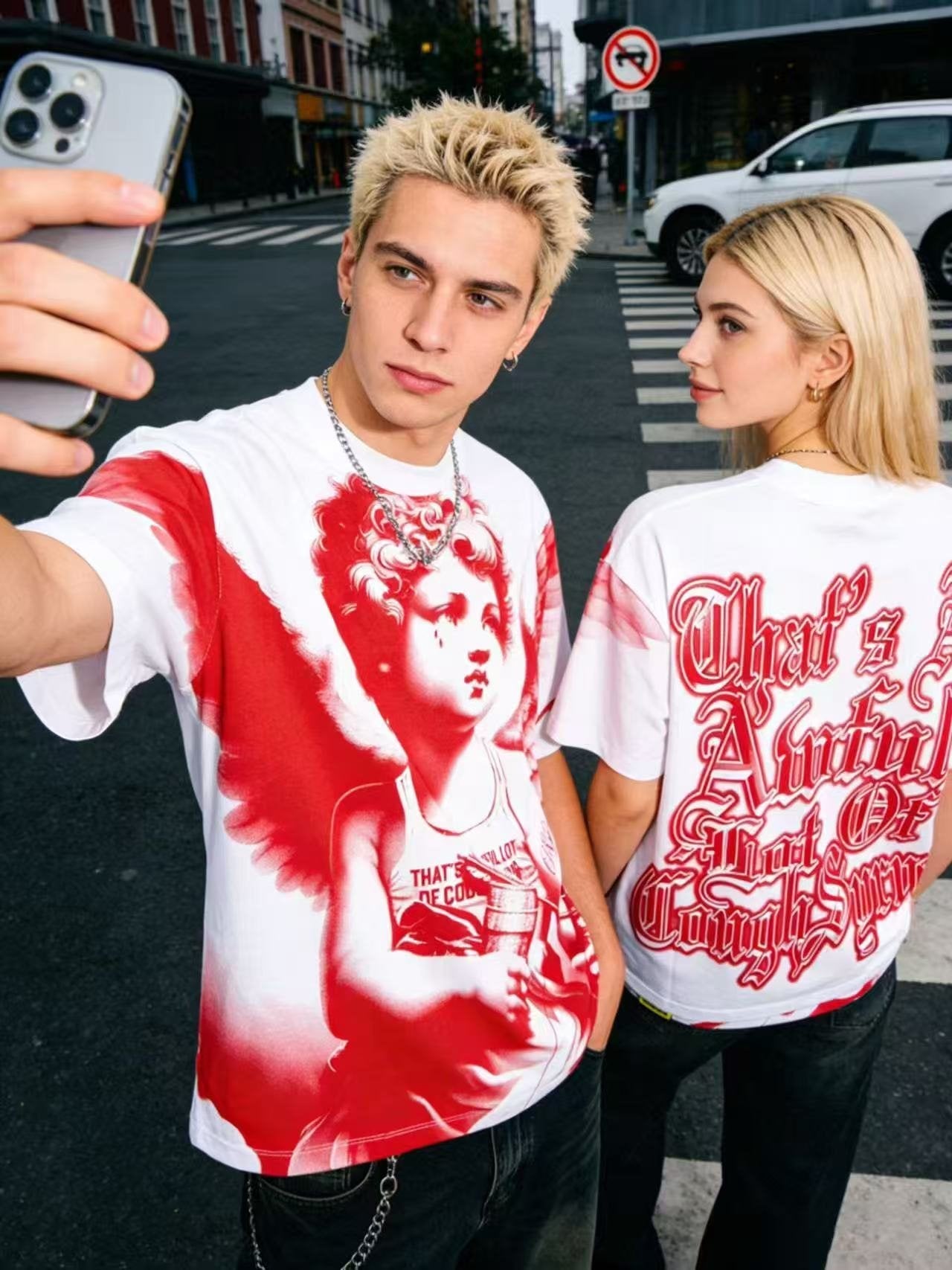 THAT'S A AWFUL LOT OF COUGH SYRUP Angel Gothic Text Graphic T-Shirt — context