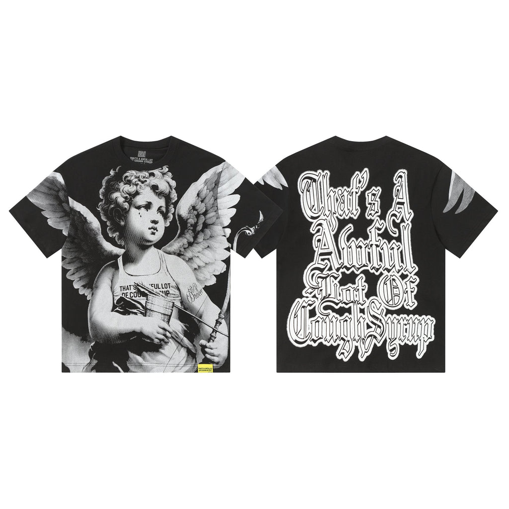 THAT'S A AWFUL LOT OF COUGH SYRUP Angel Gothic Text Graphic T-Shirt — hero