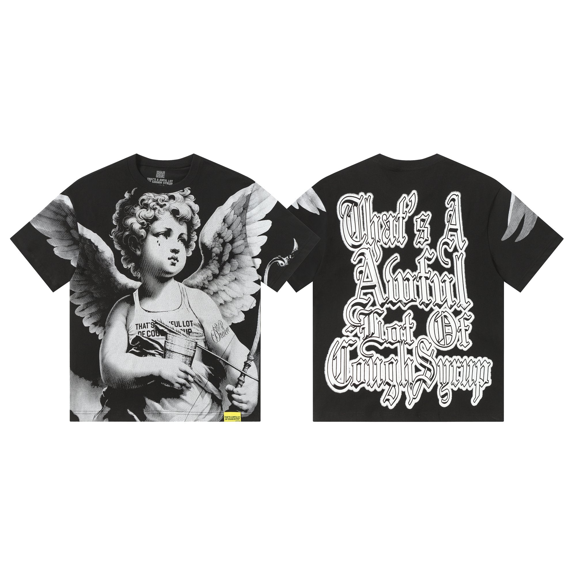 THAT'S A AWFUL LOT OF COUGH SYRUP Angel Gothic Text Graphic T-Shirt — hero