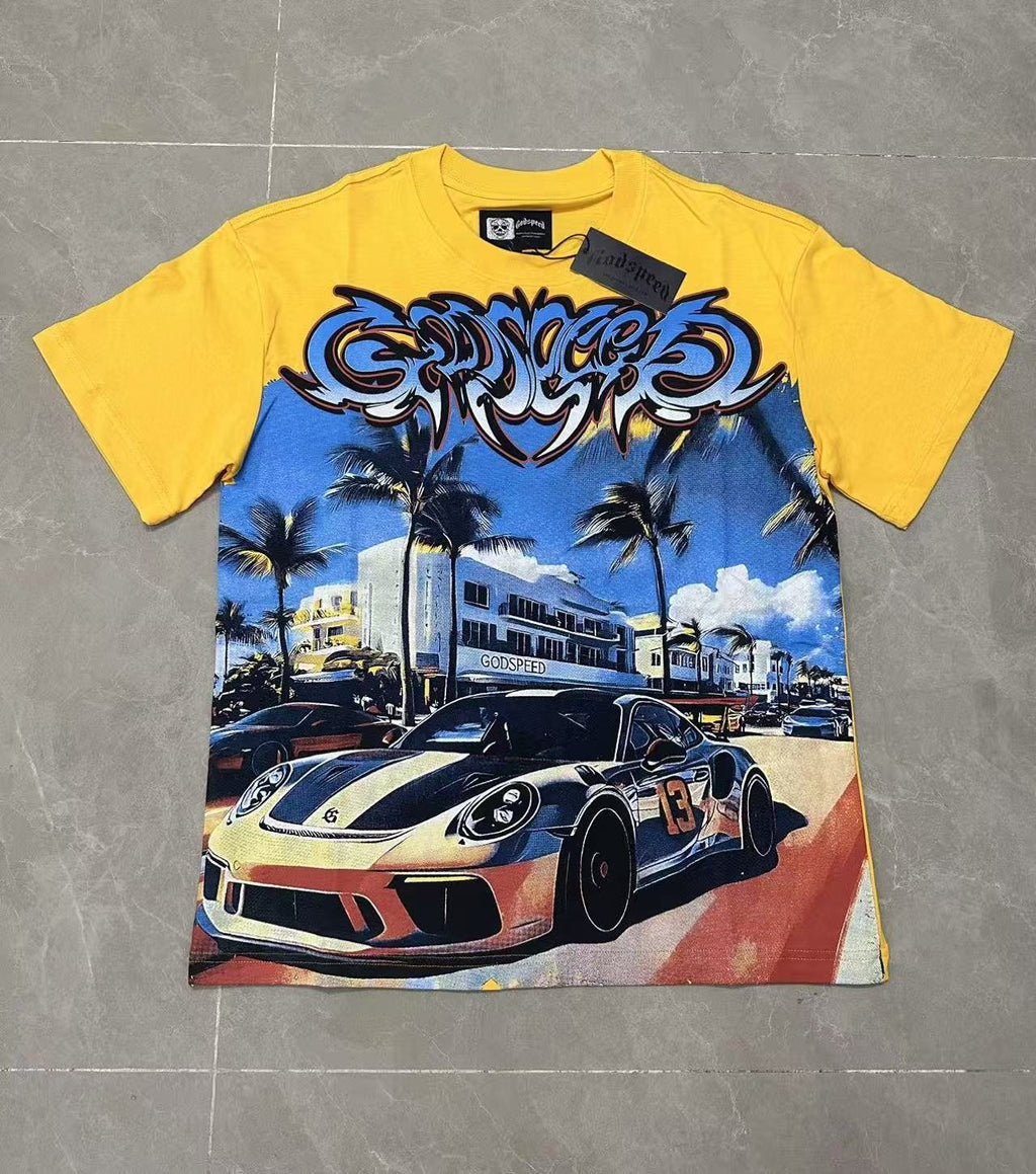 Godspeed Eye Sun Car Palm Graphic T-Shirt — front