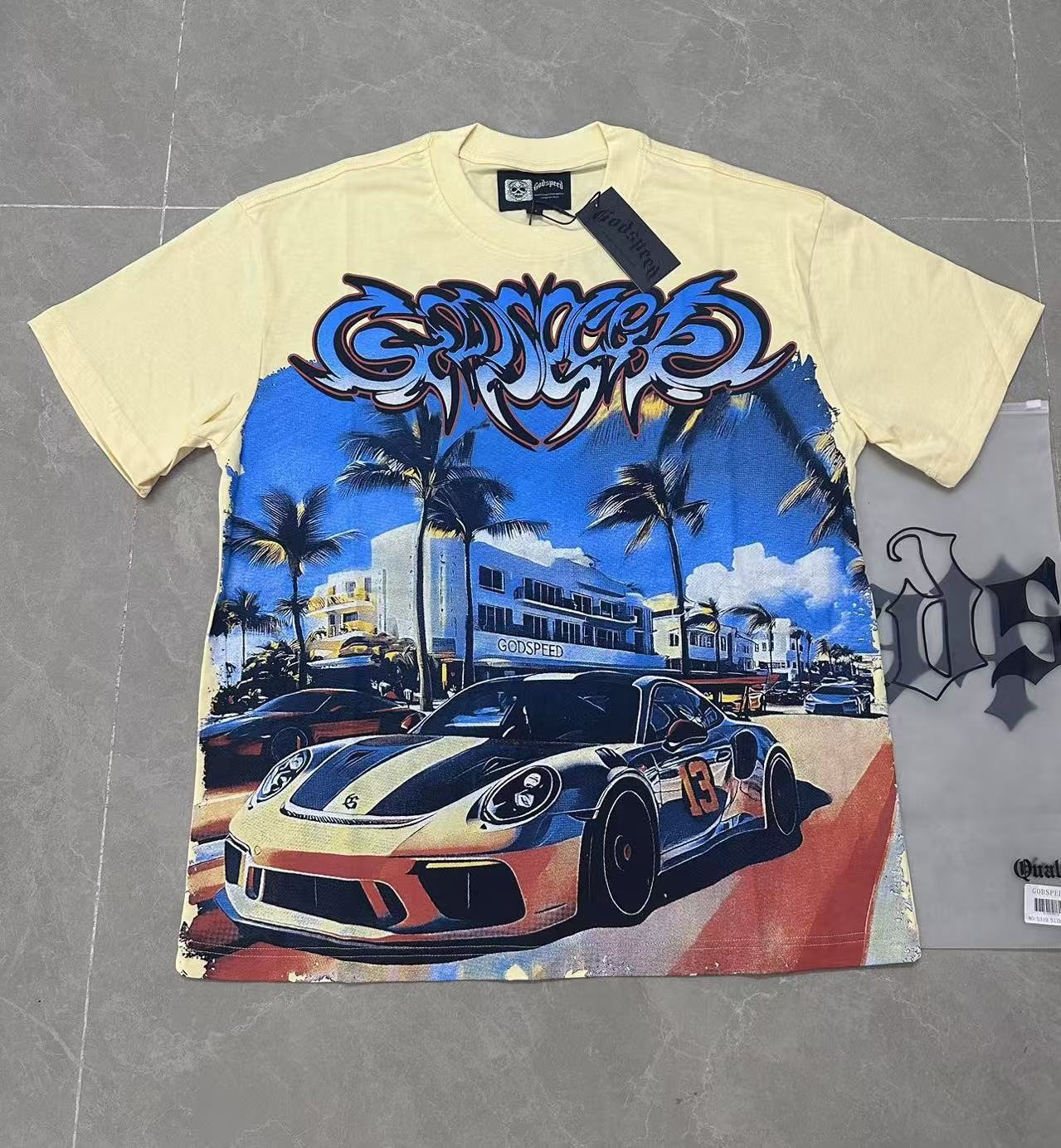 Godspeed Eye Sun Car Palm Graphic T-Shirt — front