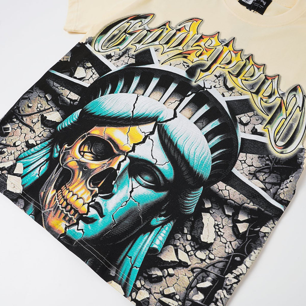 Godspeed Out of Many One Liberty Skull Graphic T-Shirt — detail