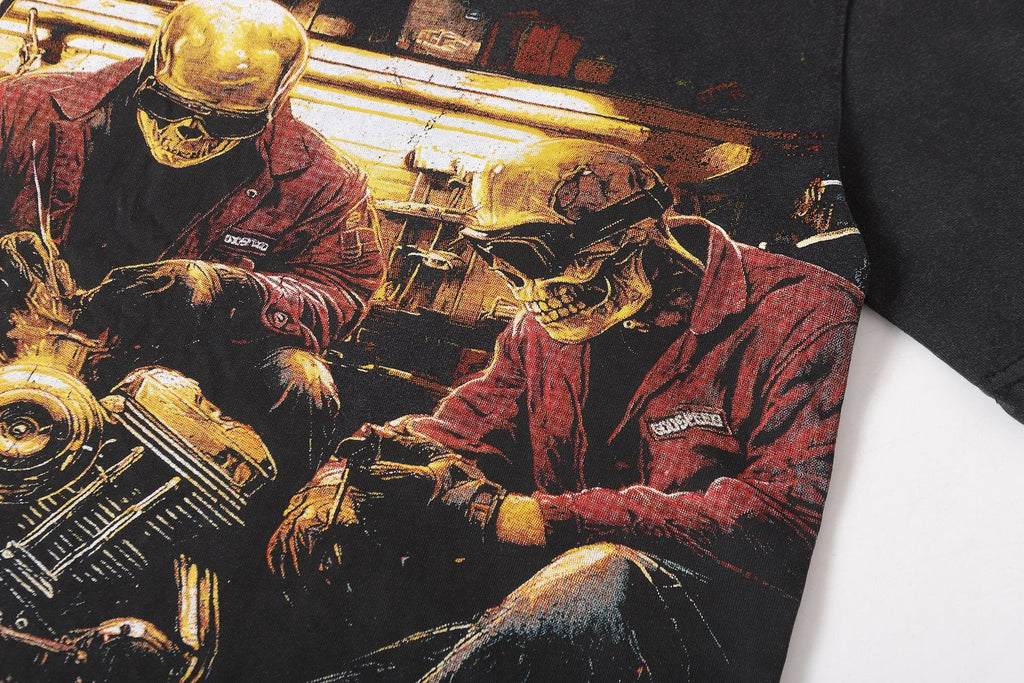 Godspeed Biker Workshop Graphic T-Shirt — detail