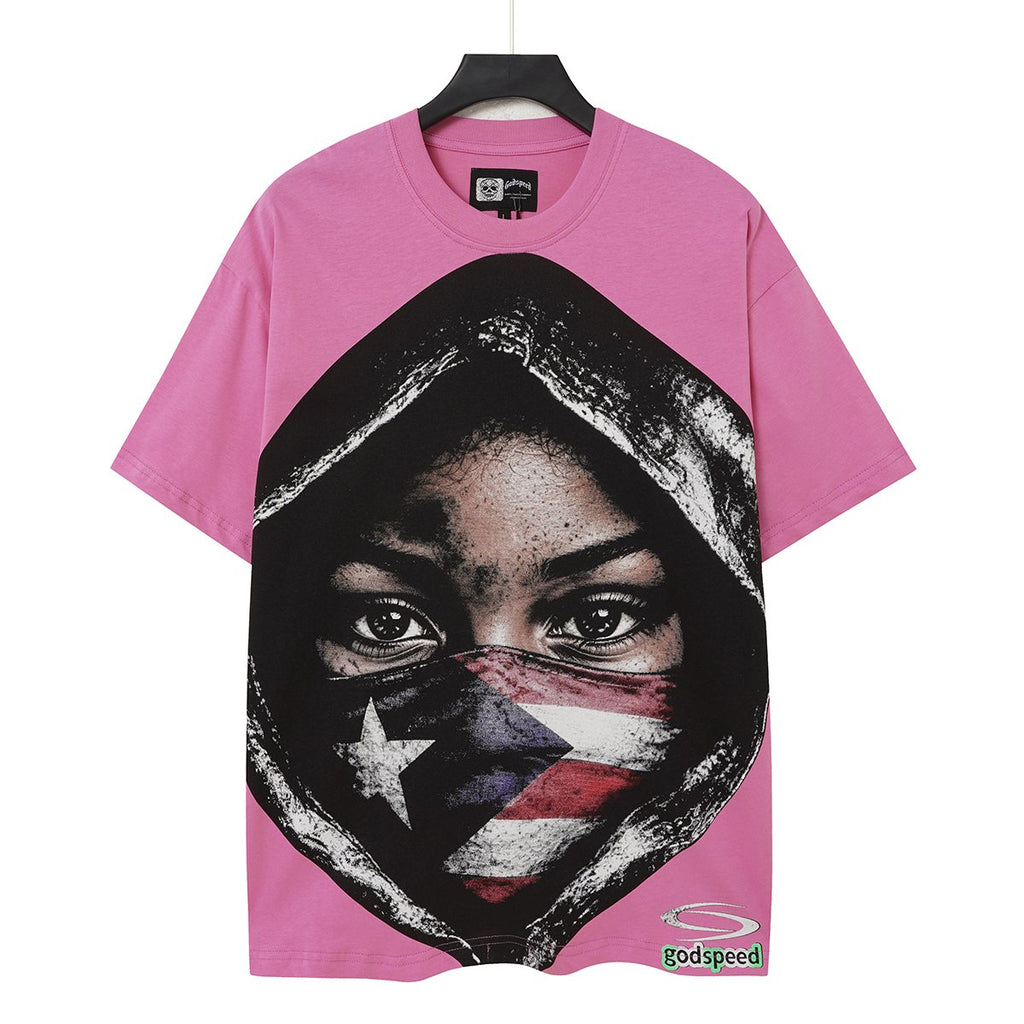 Godspeed Hooded Flag Portrait Graphic T-Shirt — hero