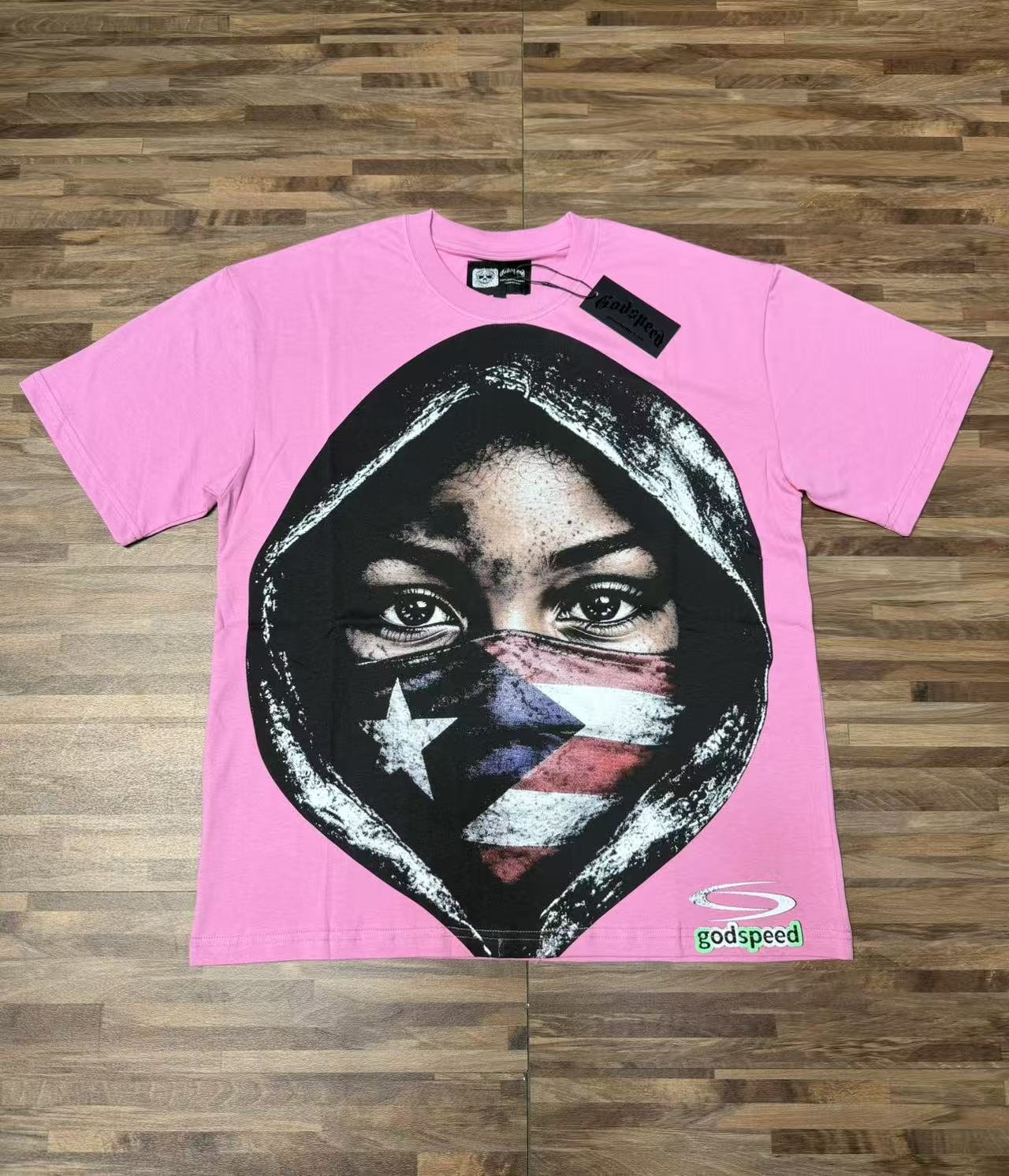 Godspeed Hooded Flag Portrait Graphic T-Shirt — front