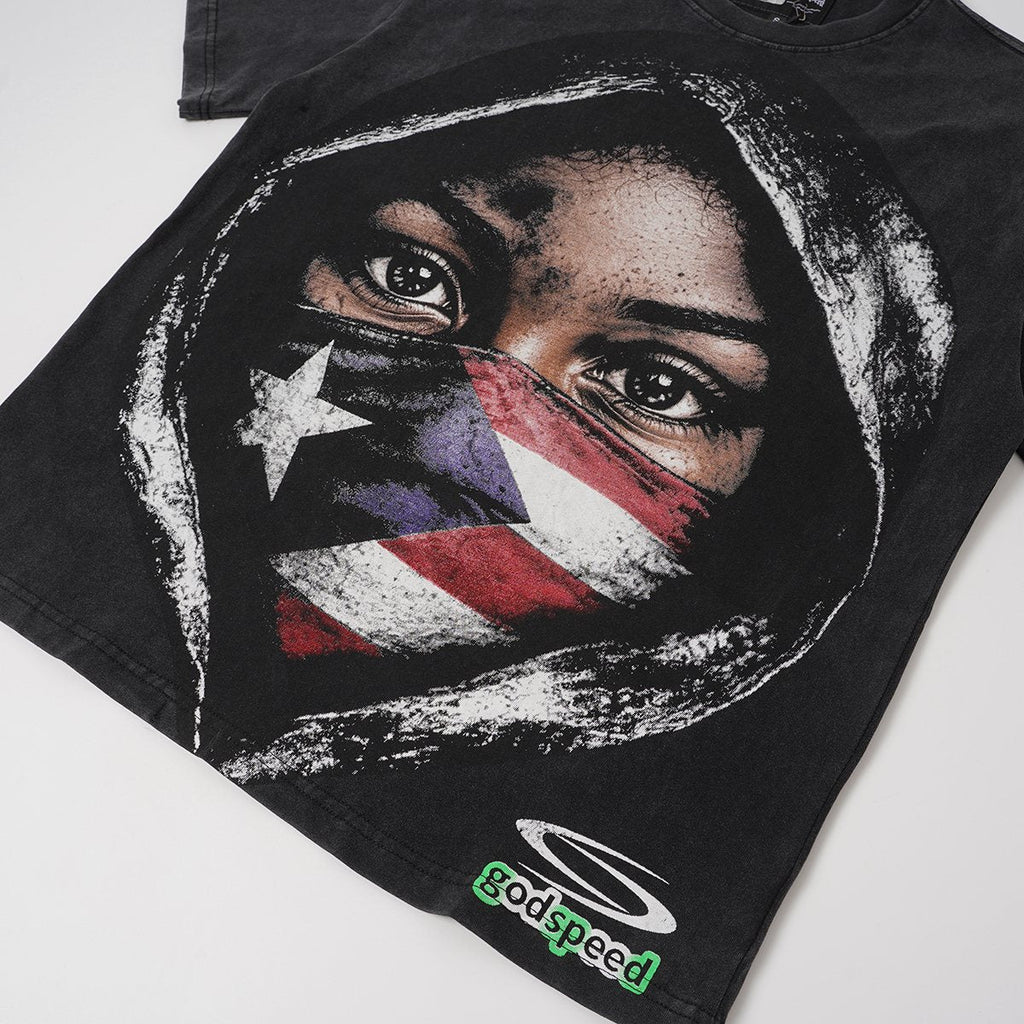 Godspeed Hooded Flag Portrait Graphic T-Shirt — detail
