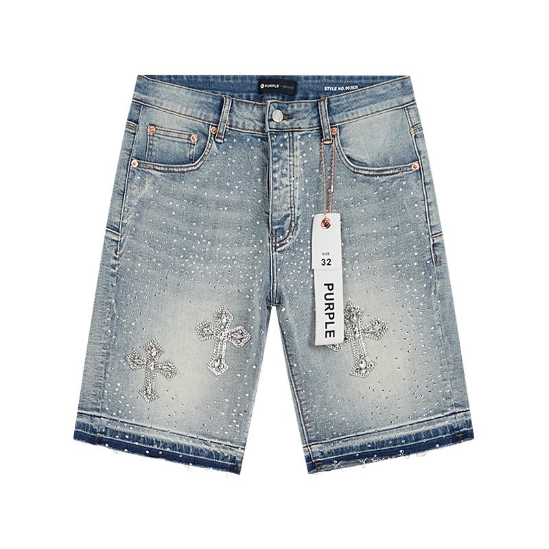 Purple Brand Rhinestone Cross Denim Shorts — hero